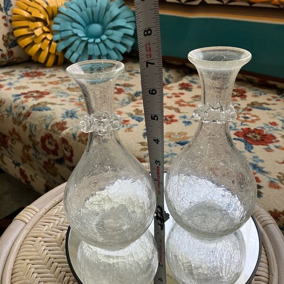 2 BLENKO CRACKLE ICE GLASS CLEAR 7” VASES 1940’s APPLIED NECK RUFFLE BULBOUS - Picture 3 of 15